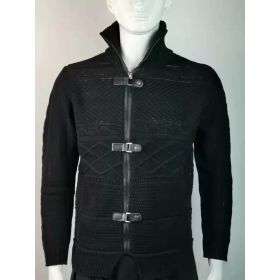 Autumn And Winter Turtleneck Men's Cardigan Coat (Option: Black-M)