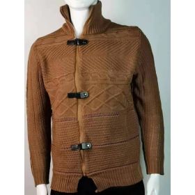 Autumn And Winter Turtleneck Men's Cardigan Coat (Option: Brown-XL)