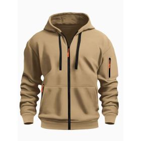 Zipper Hooded Sweatshirt Men's Sports Casual Cardigan Coat (Option: Camel-L)