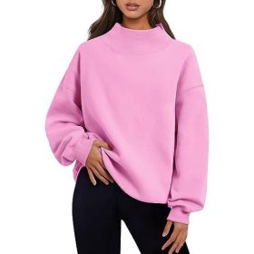 Casual Style Fleece Shirt Thick Half Turtleneck Loose Women's Sweater (Option: Pink-XXL)