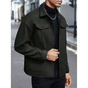 Lapel Woolen New Men's Casual Sports Jacket (Option: Black-L)