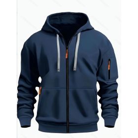 Zipper Hooded Sweatshirt Men's Sports Casual Cardigan Coat (Option: Navy Blue-XL)