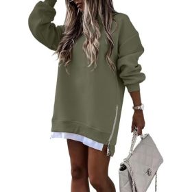 Fall Winter Fashion Stitching Side Zipper Design Pullover Sweater For Women (Option: Green-XL)